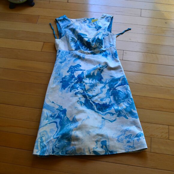 Anthropologie Maeve Marbled Waters Dress White Blue Size 4 - Picture 1 of 13
